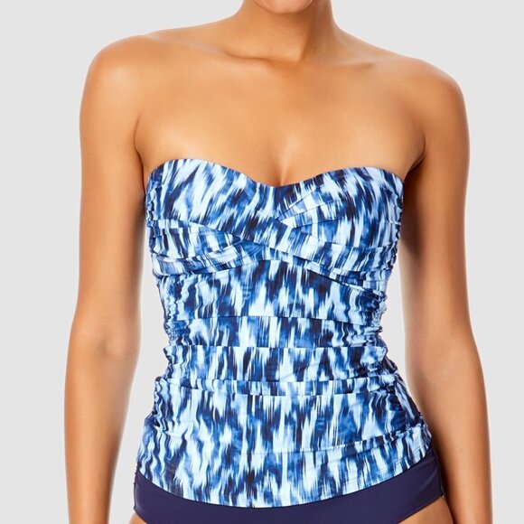 Anne Cole Twist-Front Shirred Bandeau Tankini Top - Picture 1 of 8